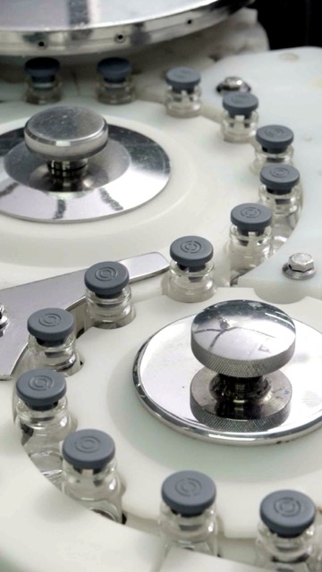 Stoppered vials on the capping turntable